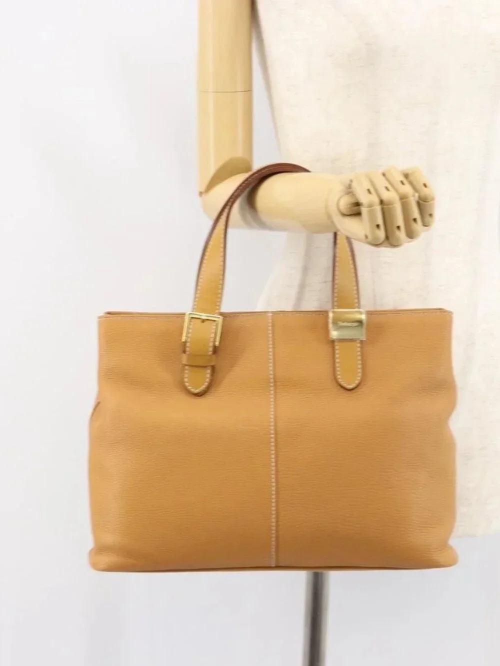 Burberrys Tote Bag Leather Beige Gold Auth 160726 - Picture 15 of 16